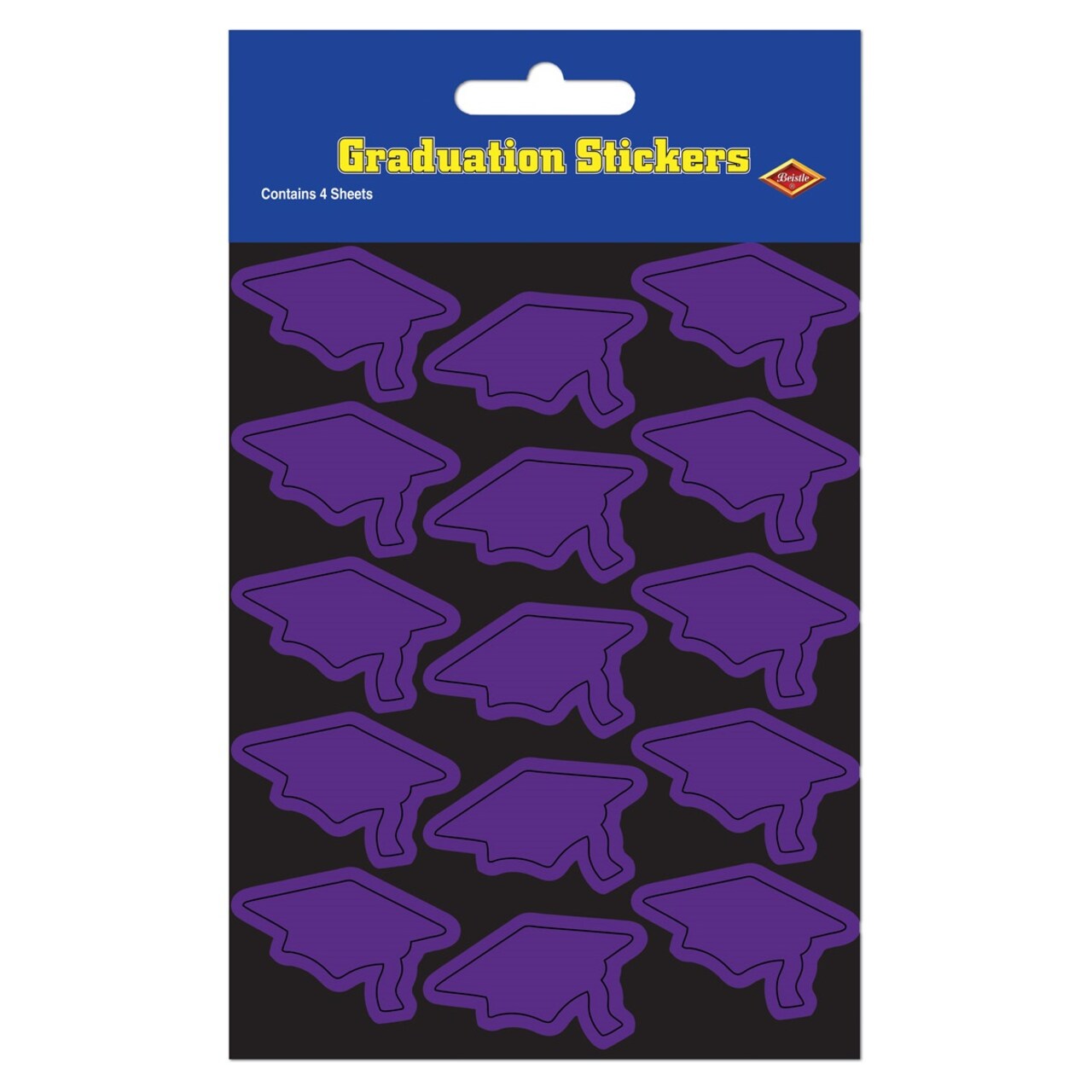 Beistle Club Pack of 48 Purple Mortarboard Graduation Cap Sticker Sheets 7.5"